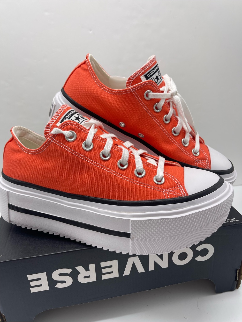 Converse WMNS CTAS LIFT DOUBLE STACK OX VERMILLION RED/WHITE Platform Sneakers - Picture 7 of 16